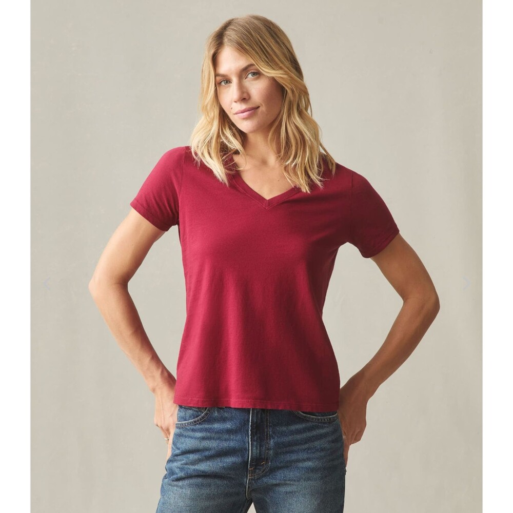 American Giant T-Shirt Womens M Syrah Short Sleeve Classic Cotton V-Neck Tee NEW